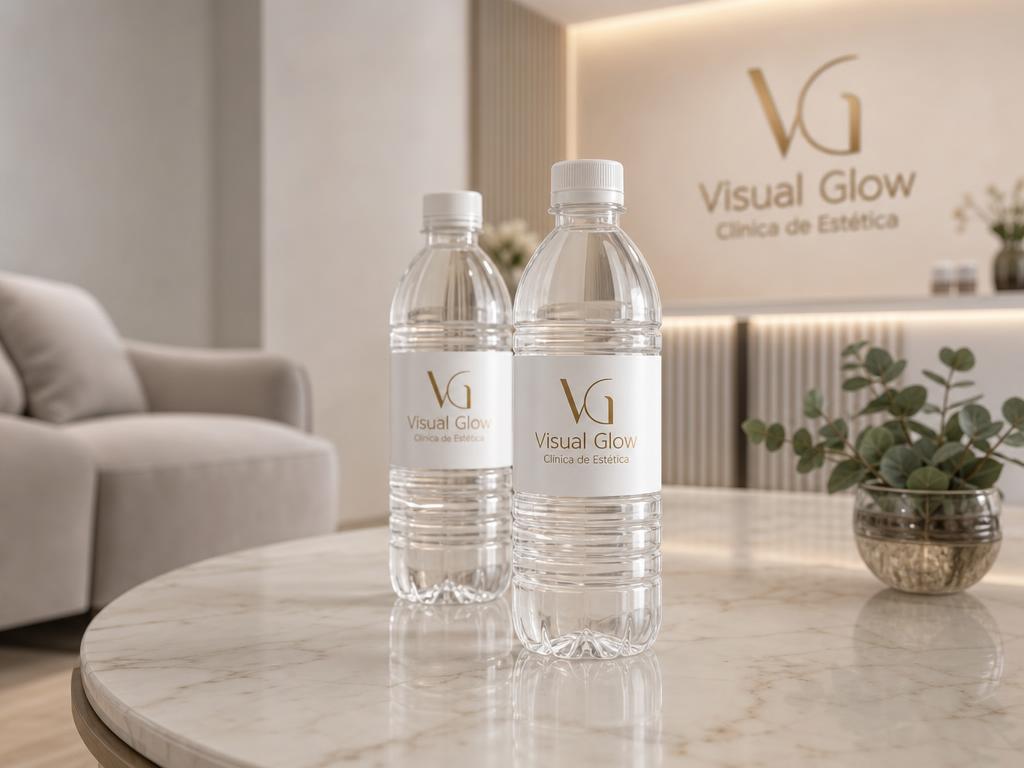 Garrafas PET personalizadas Visual Glow Clínica de Estética